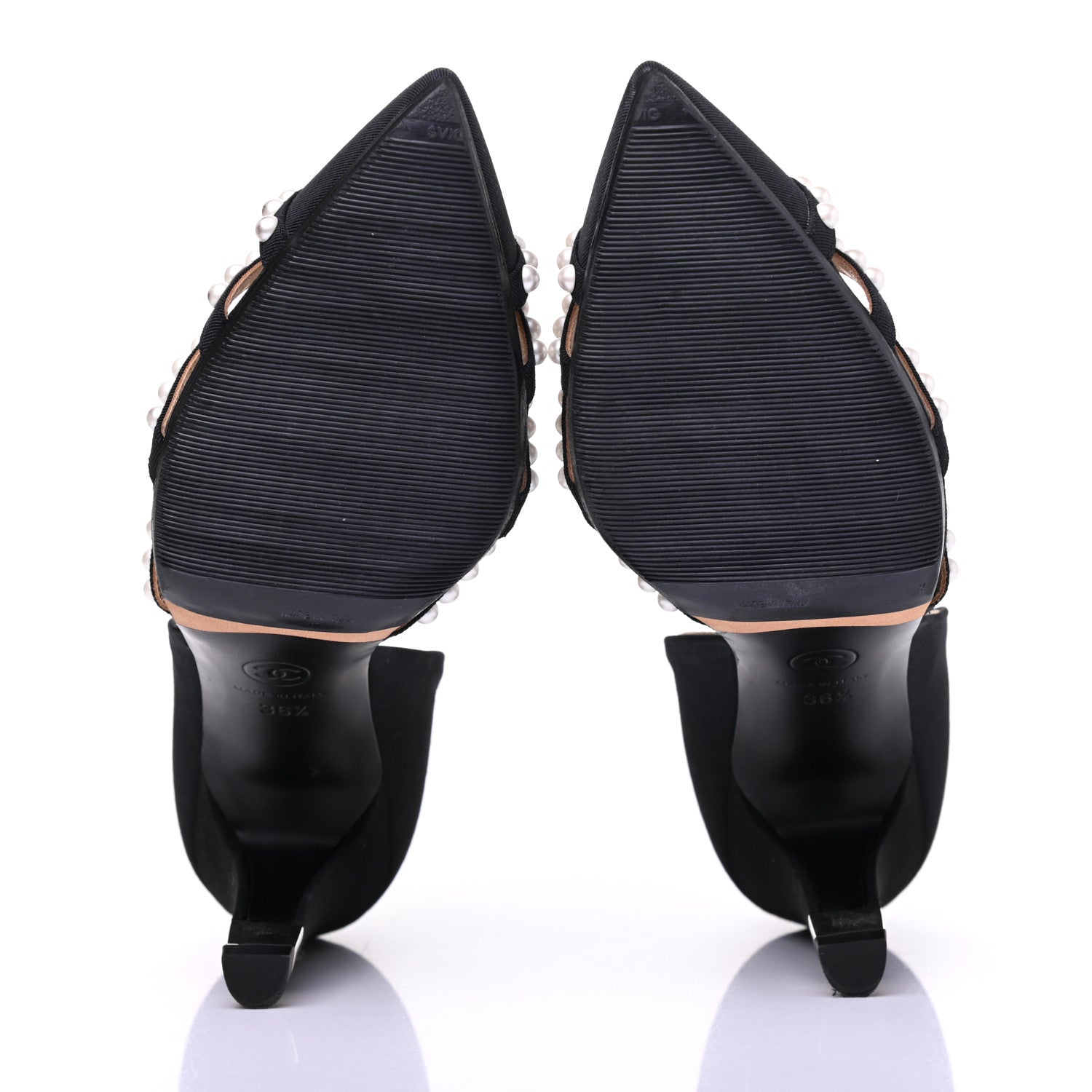 Chanel Satin Grosgrain Pearl Pumps 36.5 Black 5 of 11