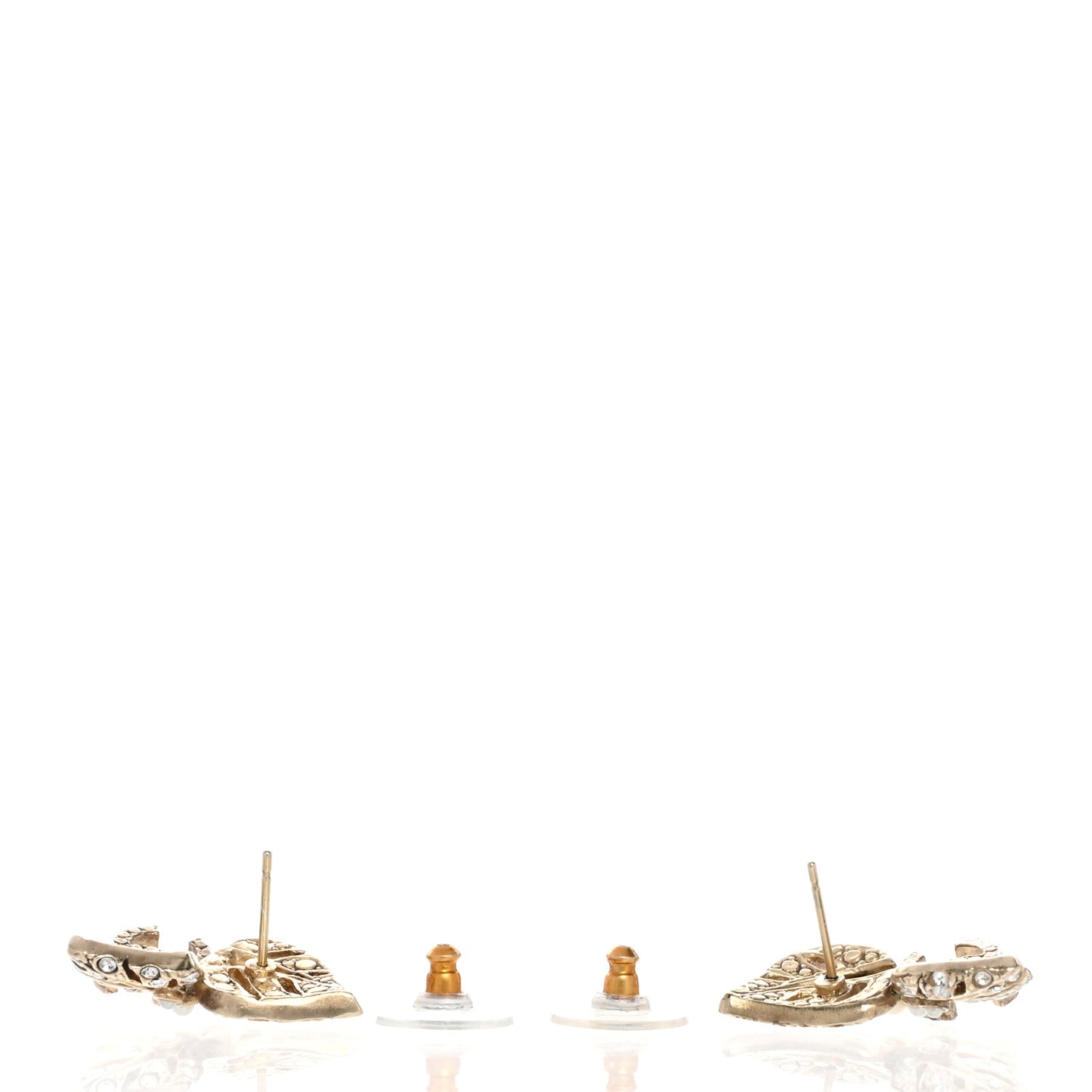 Crystal Pearl CC Leaf Earrings Gold