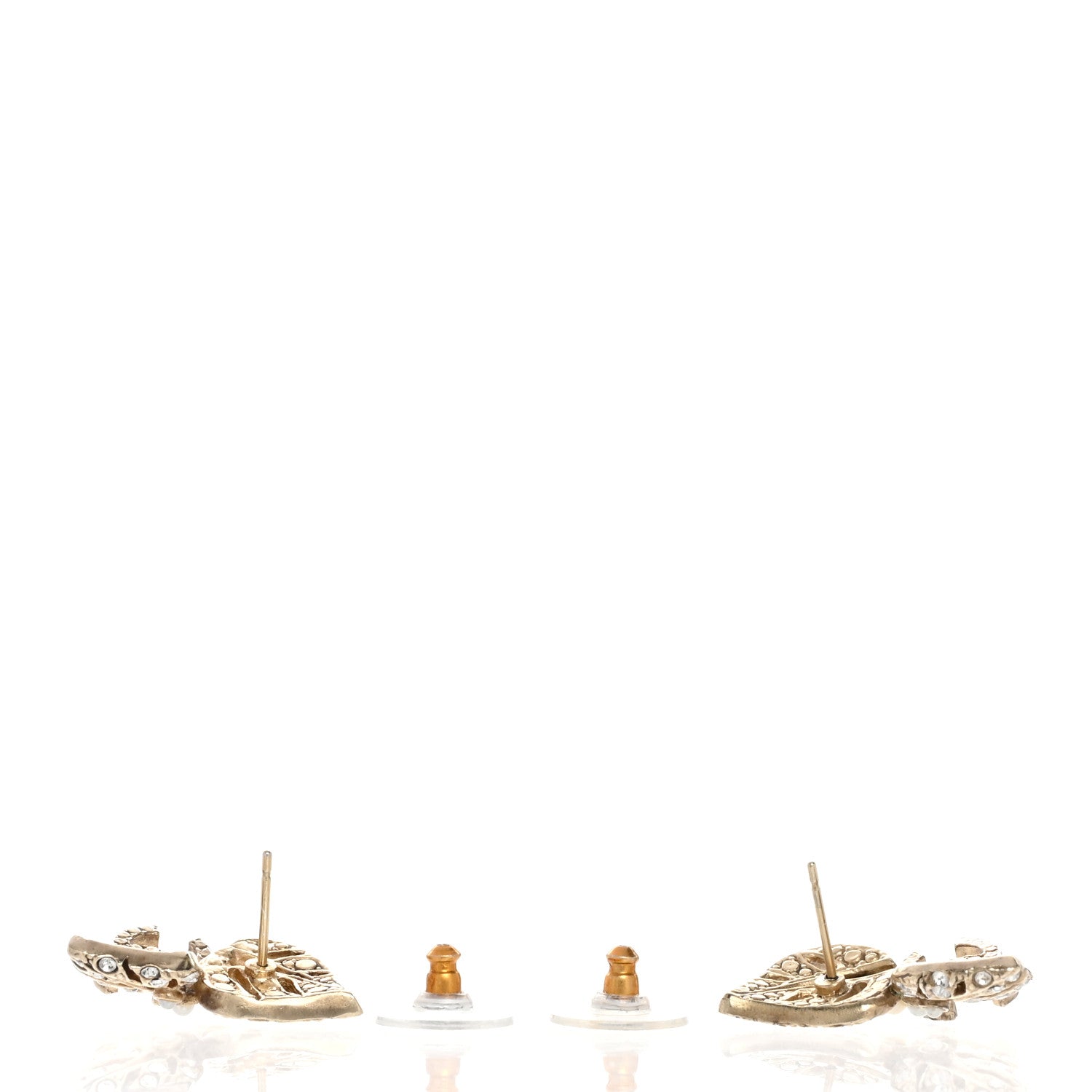 Chanel Crystal Pearl CC Leaf Earrings Gold 3 of 5