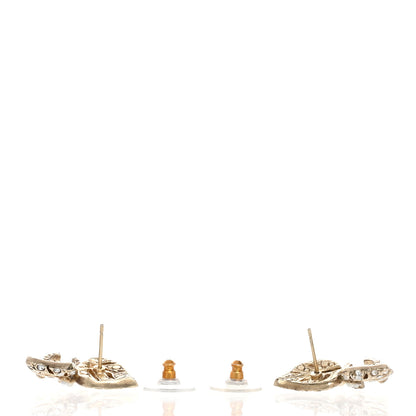 Chanel Crystal Pearl CC Leaf Earrings Gold 3 of 5