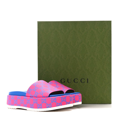 Gucci GG Supreme Joy Monogram Angelina Platform Slide Sandals 37.5 Fuxia Blue 11 of 11