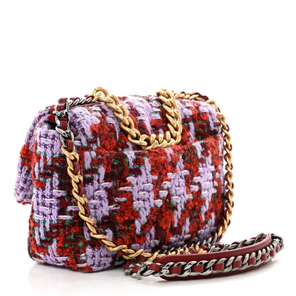 Chanel Tweed Quilted Medium Chanel 19 Flap Red Purple Green 2 of 10