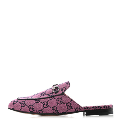 Gucci Canvas GG Monogram Horsebit Womens Princetown Slippers 37.5 Pink Blue 1 of 7