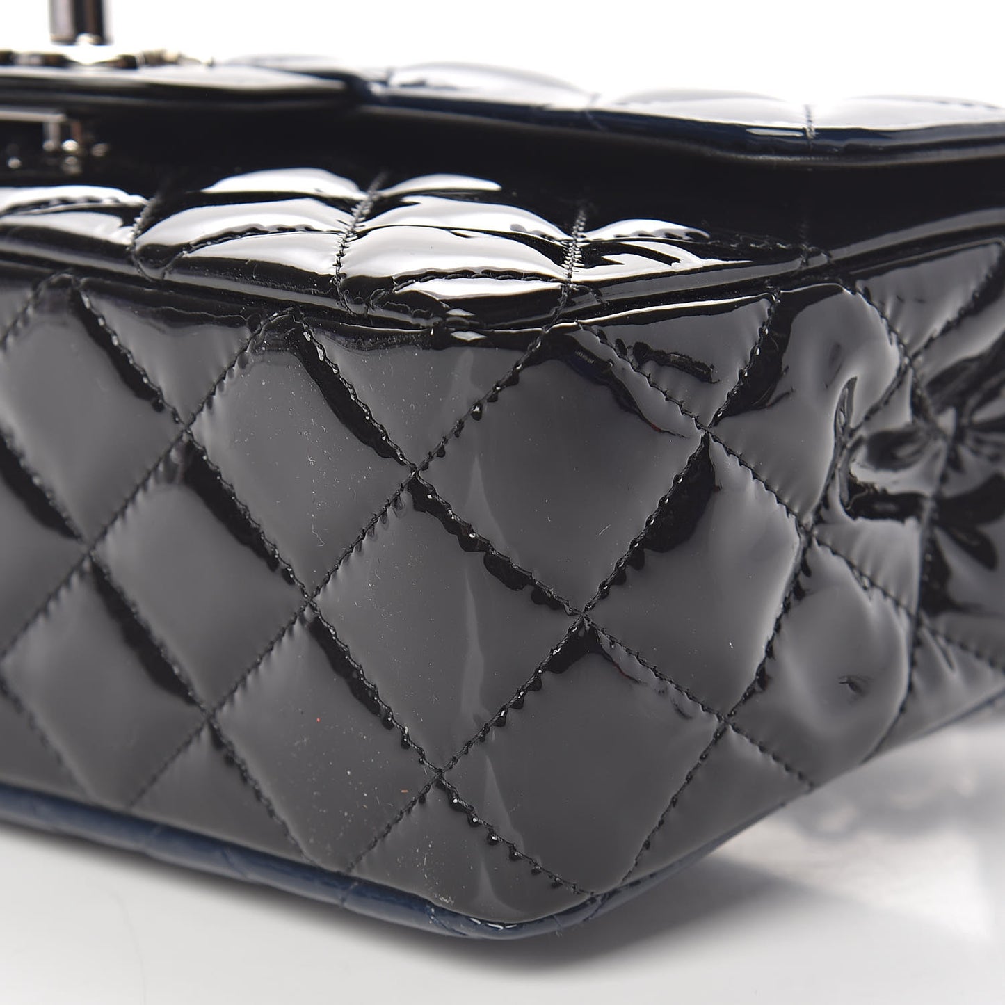 Patent Calfskin Quilted Mini Rectangular Flap Navy Blue Black