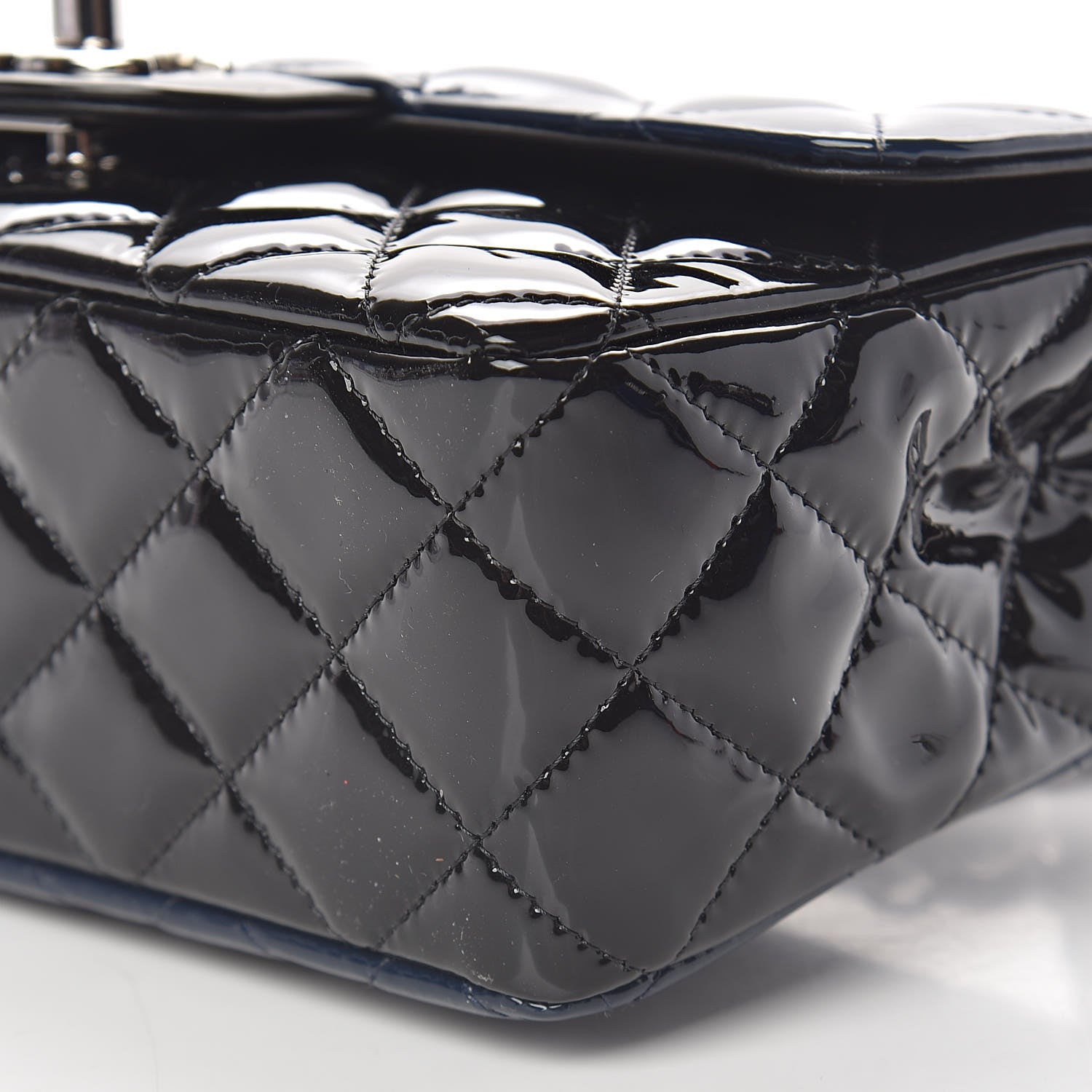 Chanel Patent Calfskin Quilted Mini Rectangular Flap Navy Blue Black 10 of 10