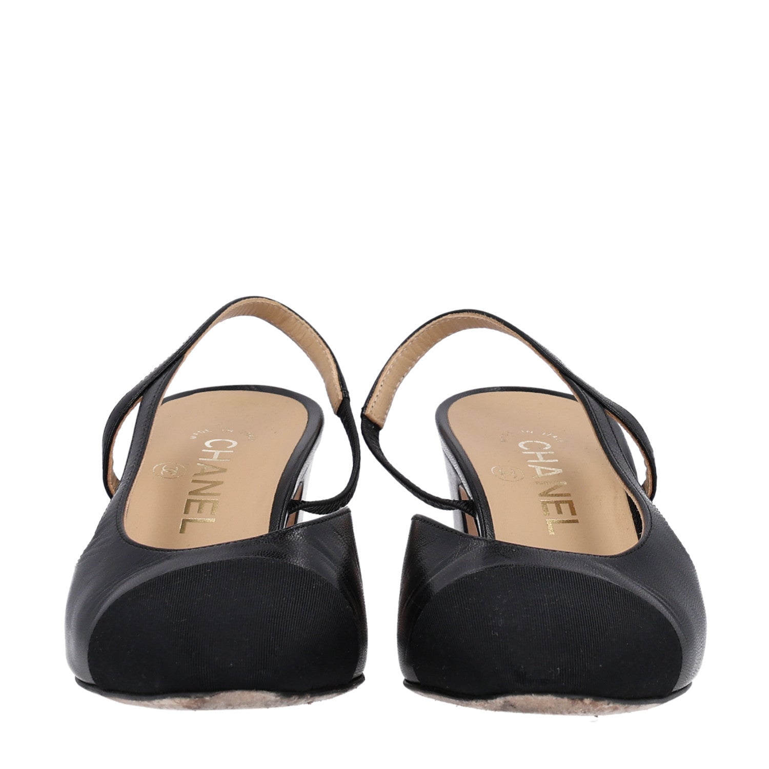 Chanel Goatskin Grosgrain Cap Toe CC Slingback Sandals 38.5 Black 3 of 10