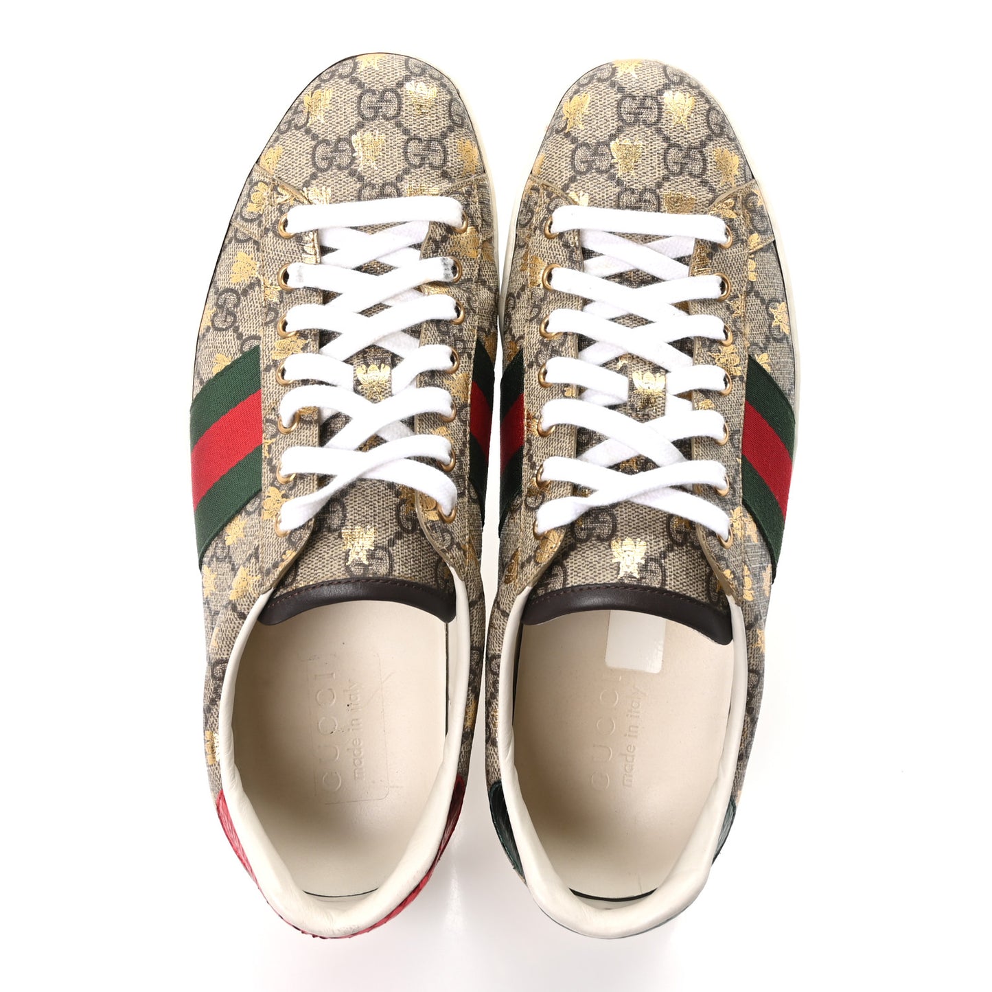 GG Supreme Monogram Bees Ayers Web Mens Ace Sneakers 9.5 Beige Oro Green Red