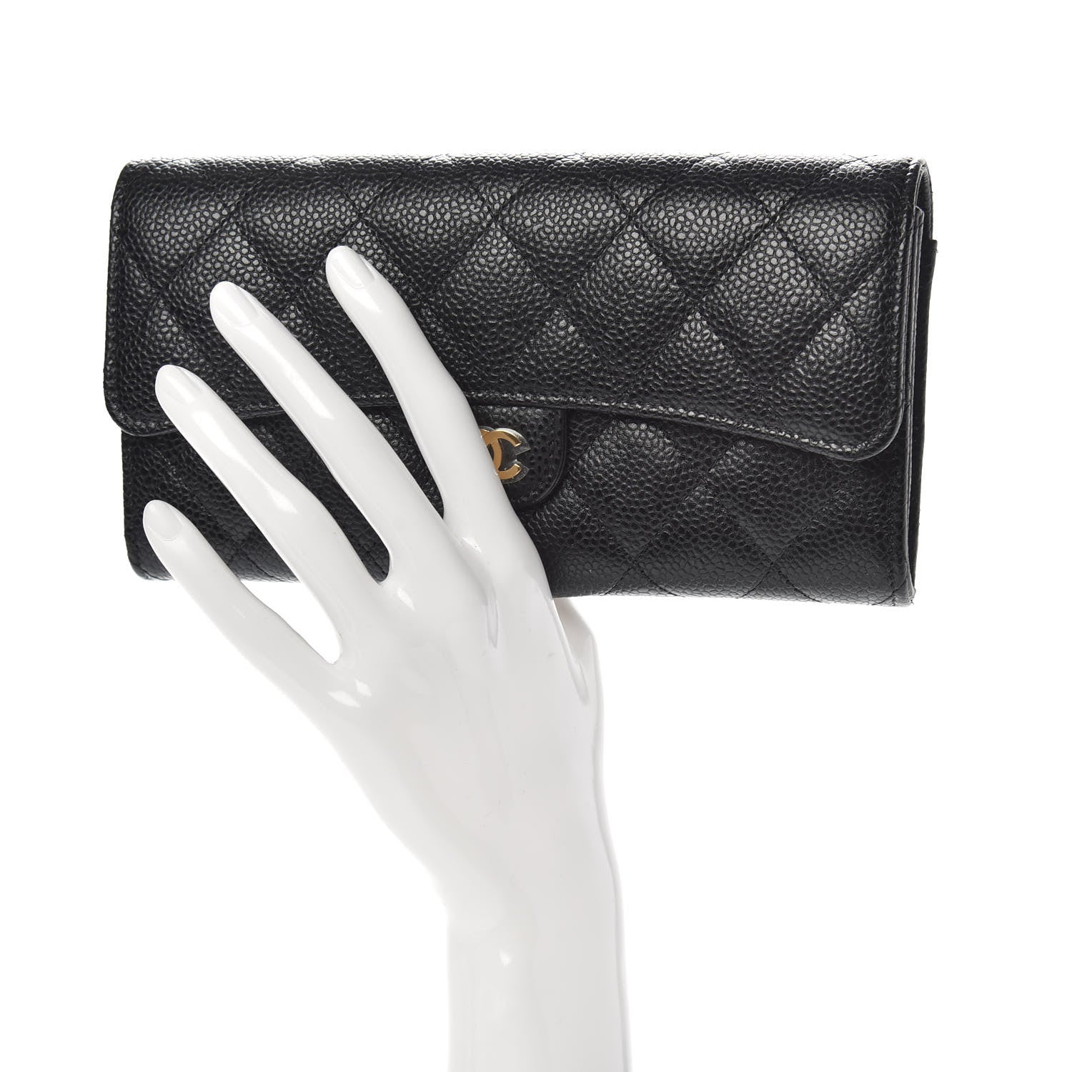 Chanel Caviar Quilted Large Gusset Flap Wallet Black 2 of 9