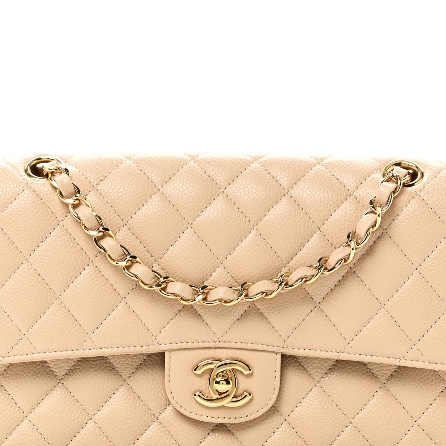 Caviar Quilted Medium Double Flap Beige