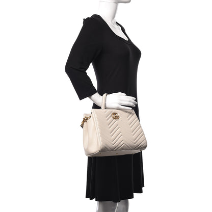 Gucci Calfskin Matelasse Small GG Marmont Tote White 8 of 16