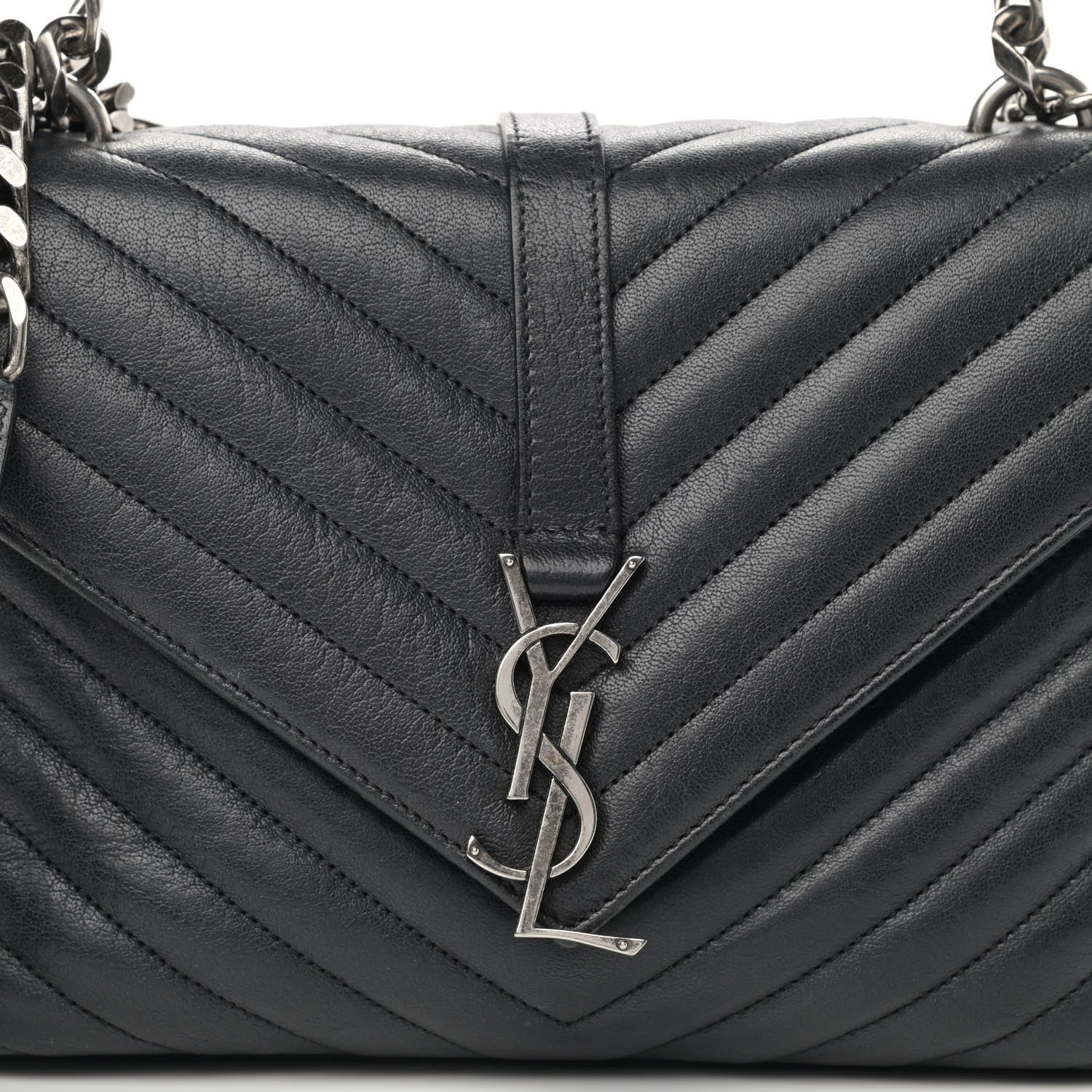 Saint Laurent Sheepskin Matelasse Chevron Monogram Medium College Bag Black 7 of 19