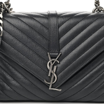Saint Laurent Sheepskin Matelasse Chevron Monogram Medium College Bag Black 7 of 19