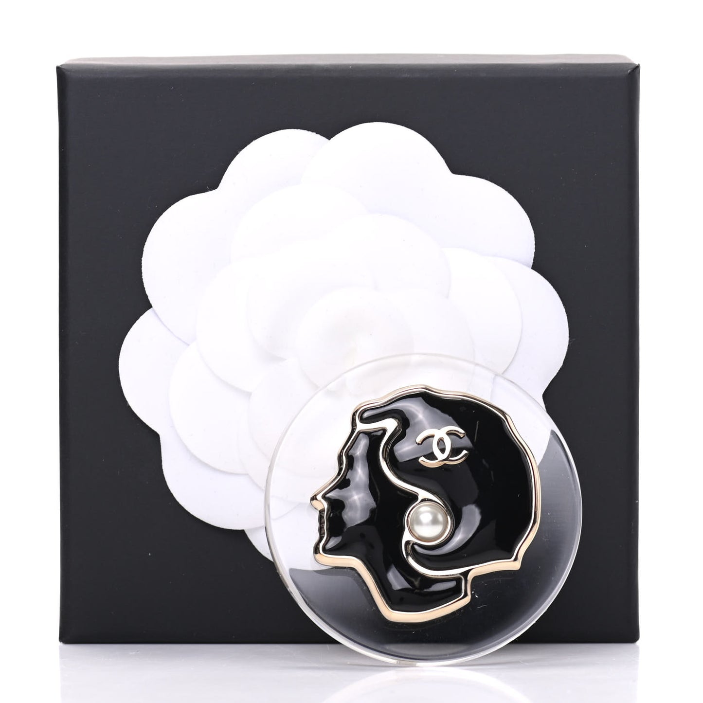 Resin Pearl Coco Mademoiselle Brooch Black