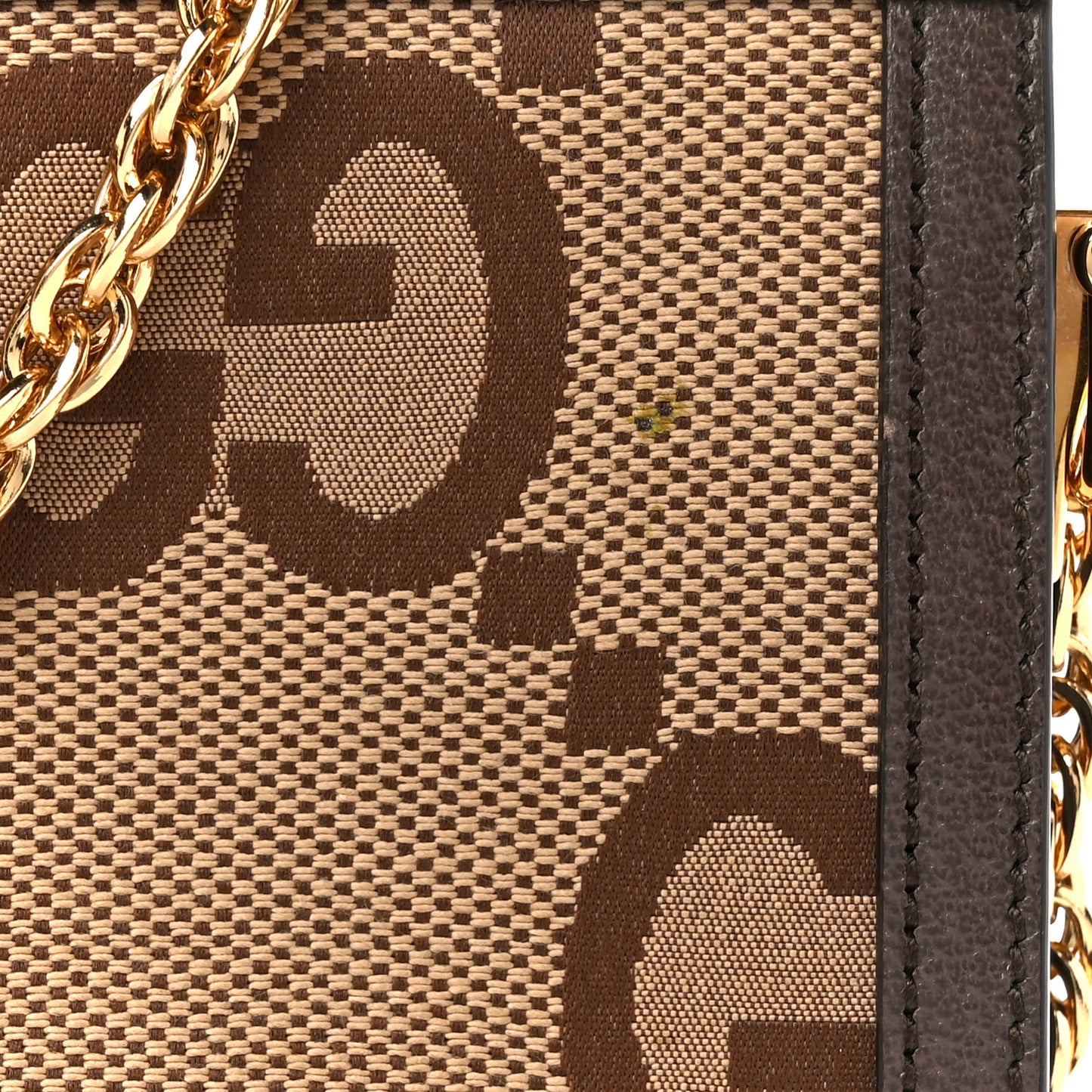 Monogram Jumbo GG Textured Dollar Calfskin Web Small Ophidia Chain Shoulder Bag Camel Ebony New Acero