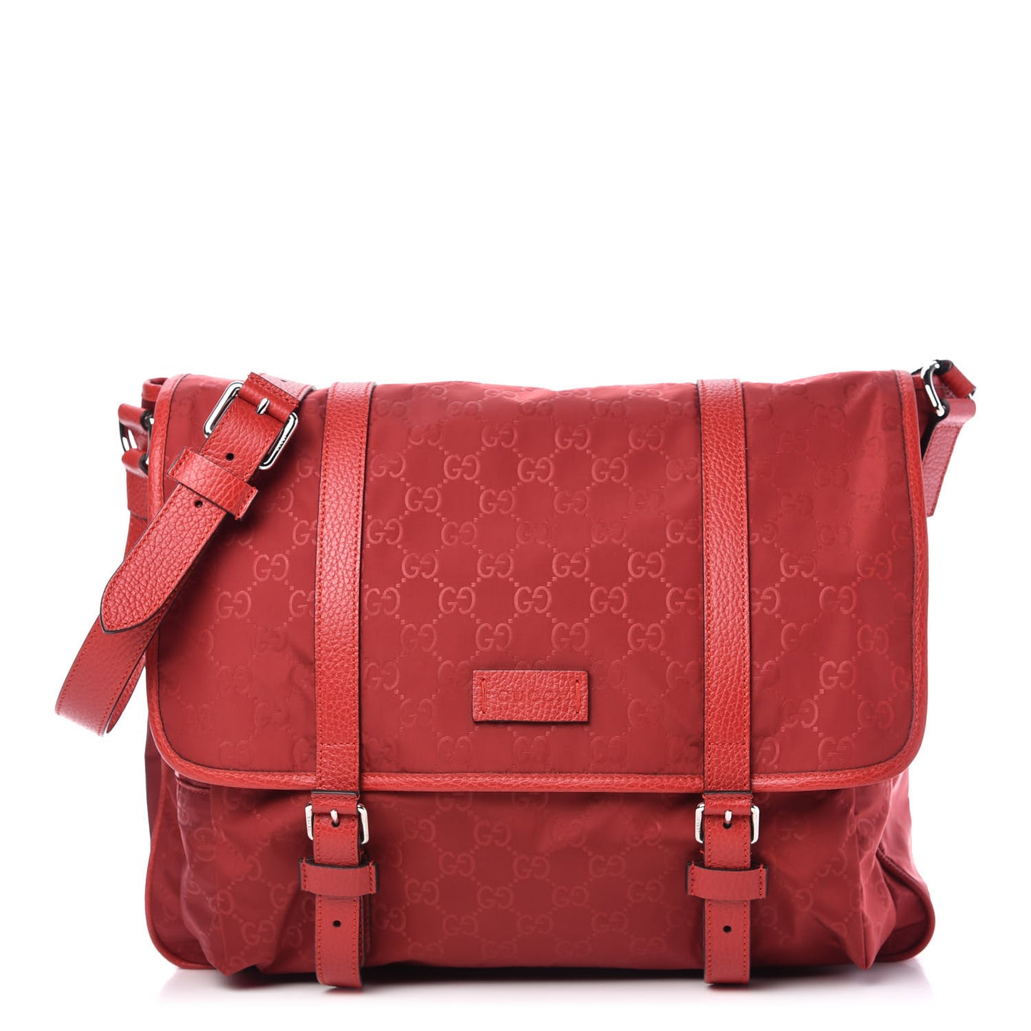Nylon Monogram Double Buckle Flap Messenger Bag Vibrant Red