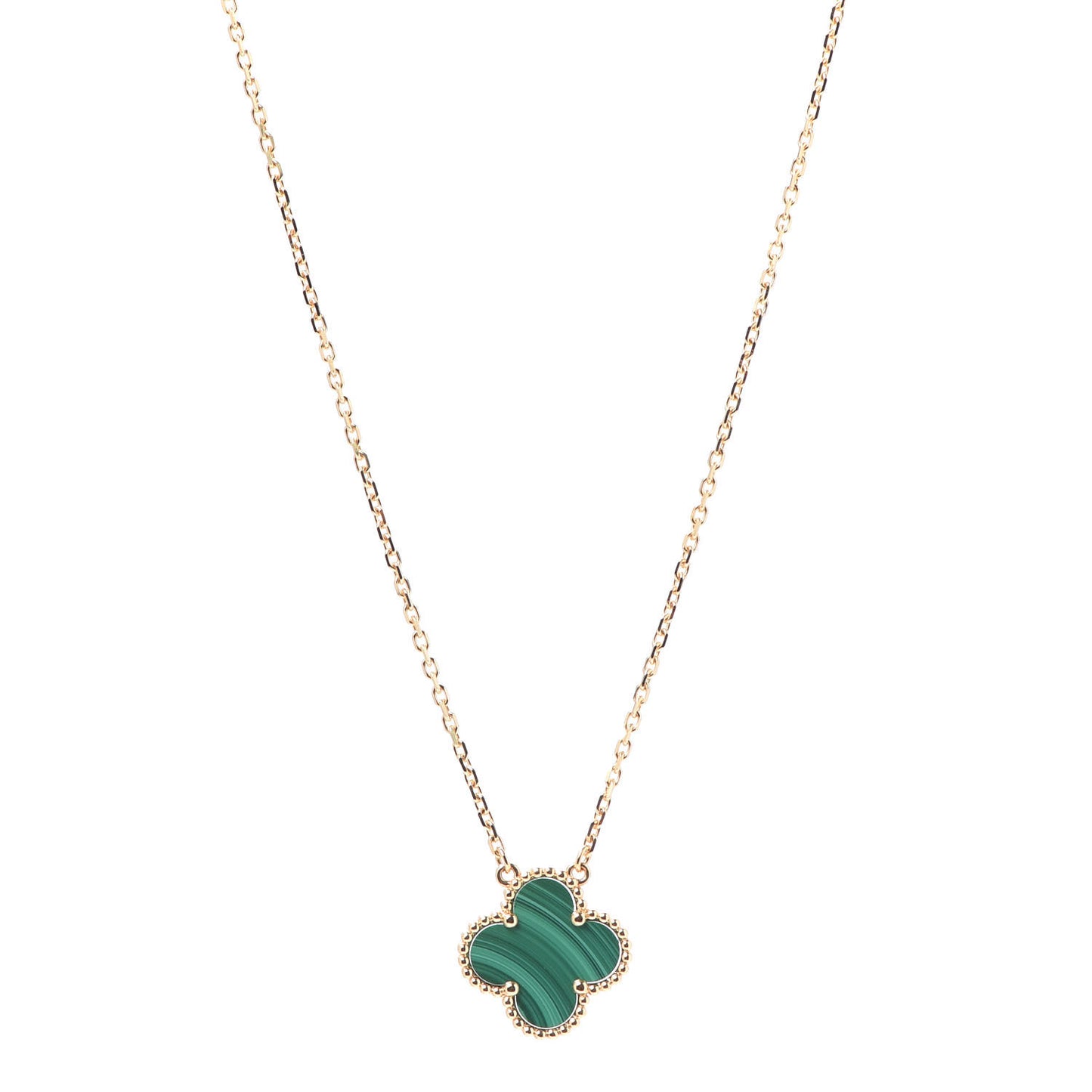 18K Yellow Gold Malachite Vintage Alhambra Pendant Necklace