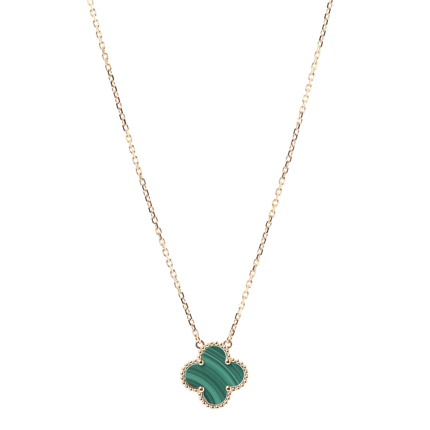 Van Cleef & Arpels 18K Yellow Gold Malachite Vintage Alhambra Pendant Necklace 1 of 8
