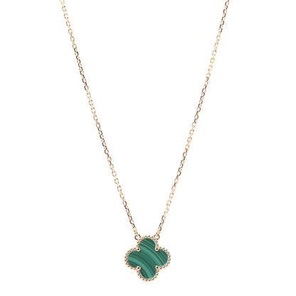 Van Cleef & Arpels 18K Yellow Gold Malachite Vintage Alhambra Pendant Necklace 1 of 8