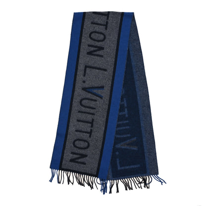 Louis Vuitton Wool Cashmere LV Scarf Grey Blue 2 of 4