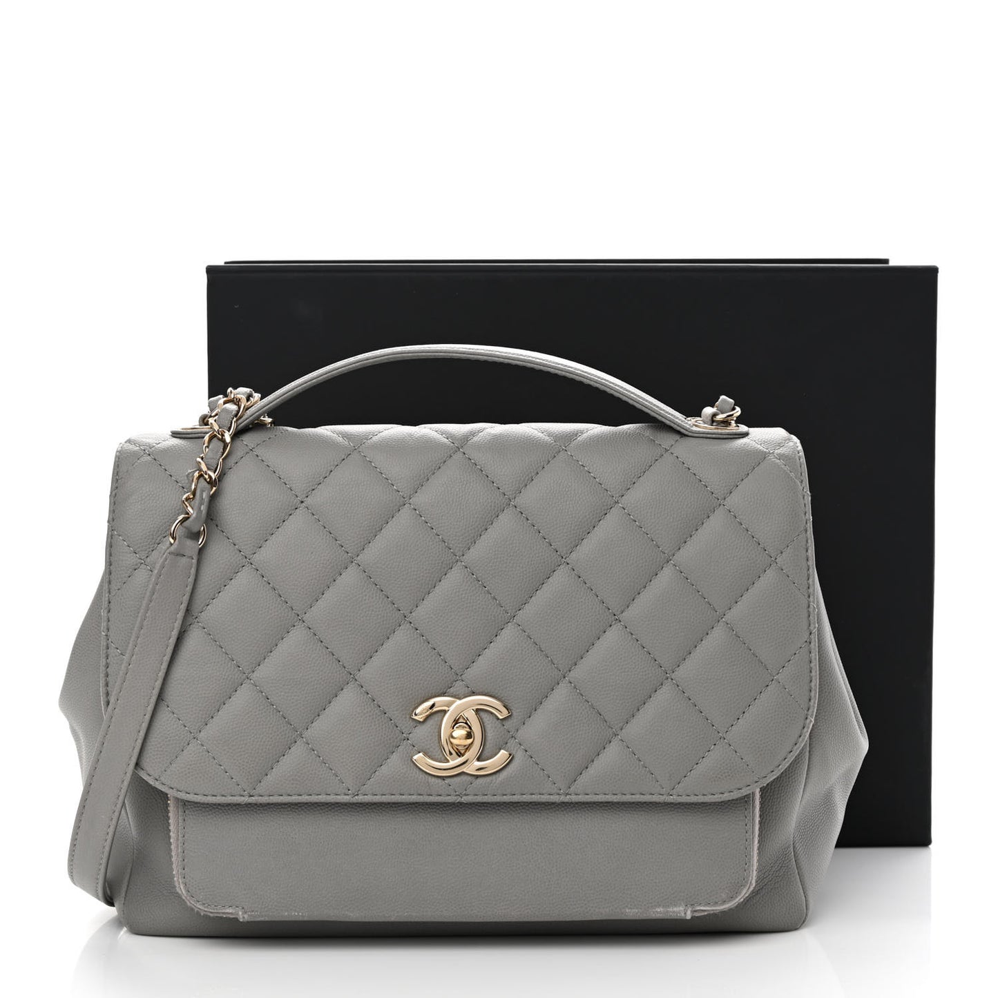 Caviar Quilted Large Business Affinity Flap Grey