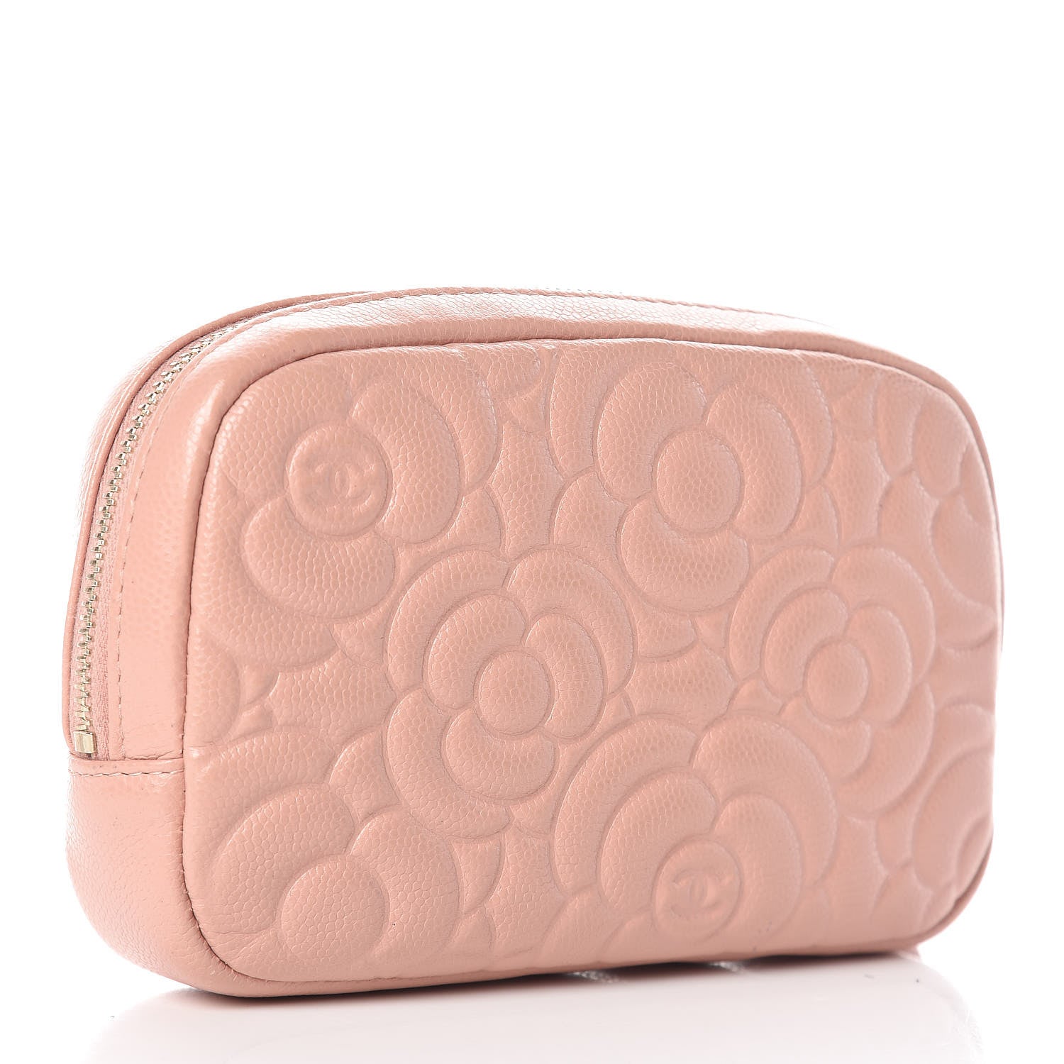 Chanel Caviar Camellia Embossed Small Cosmetic Case Nude 3 of 9
