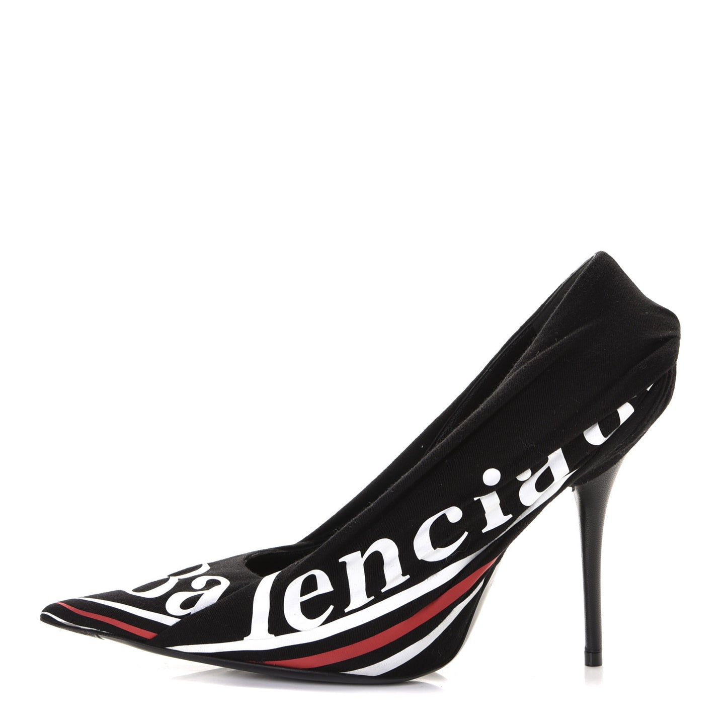 Jersey Crepe Political Campaign Logo Knife 115 Pointed Pumps 38 Black White Rouge