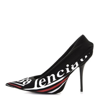 Balenciaga Jersey Crepe Political Campaign Logo Knife 115 Pointed Pumps 38 Black White Rouge 1 of 10
