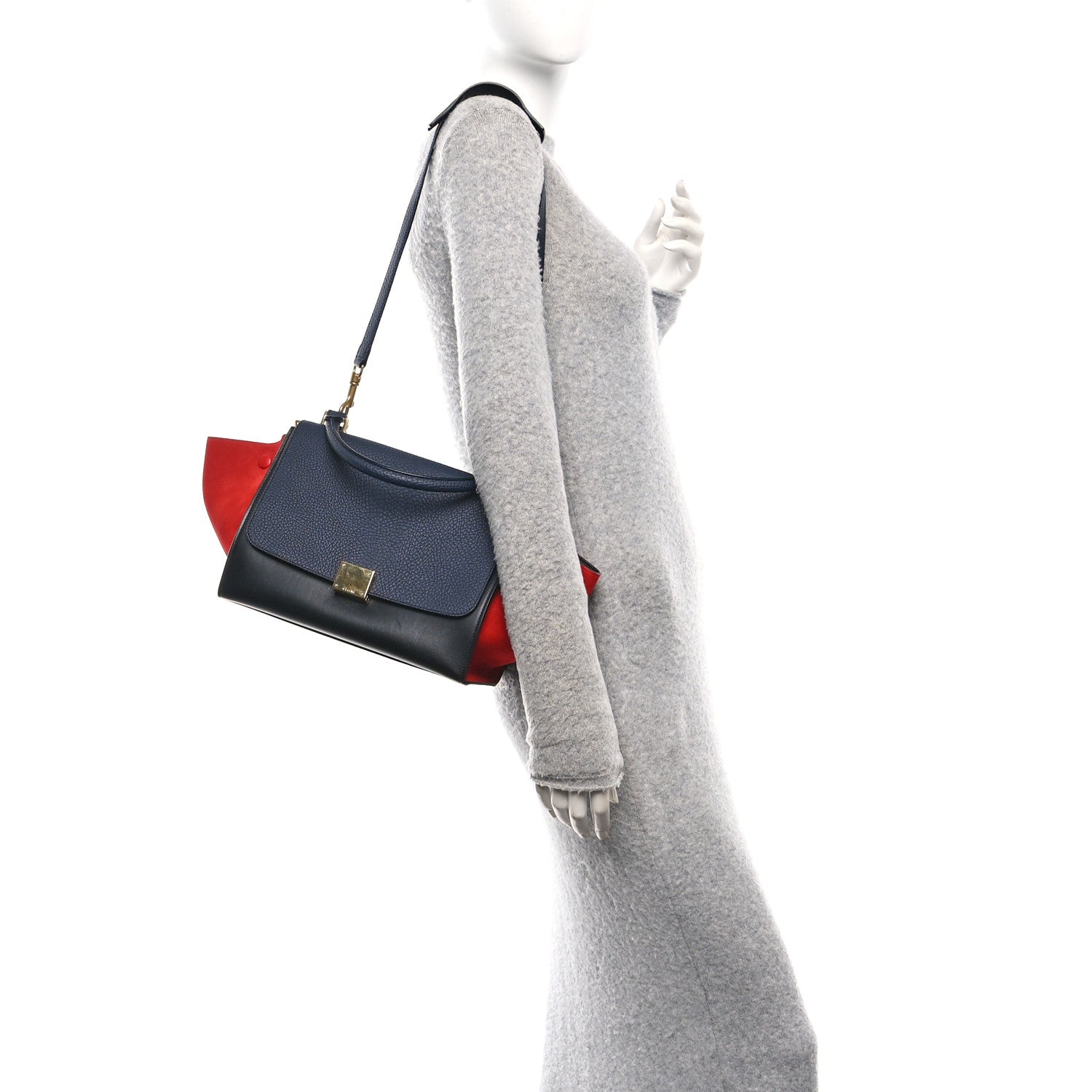Celine Bullhide Calfskin Nubuck Small Tri-Color Trapeze Carmin 2 of 9