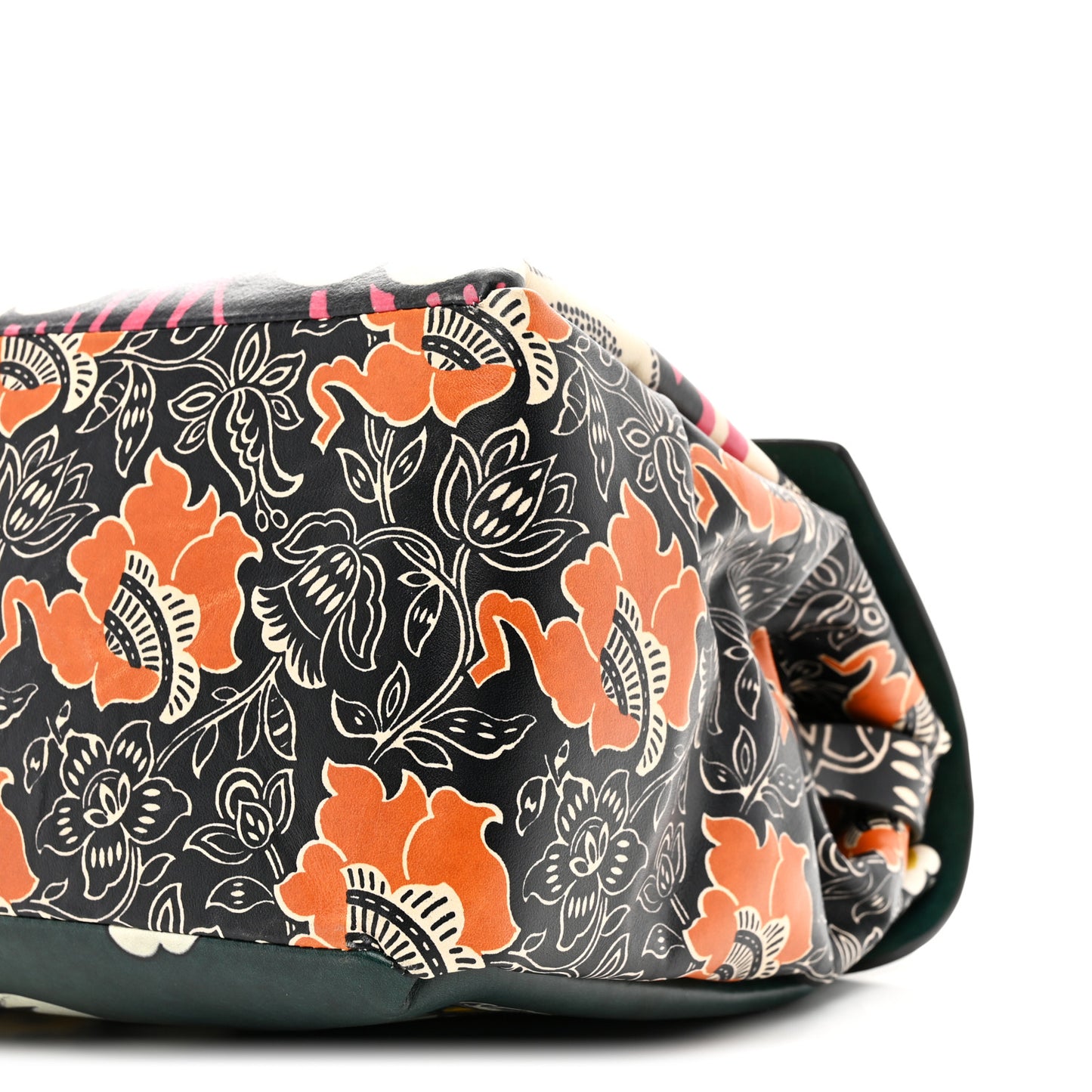 Calfskin Floral Print Mime Single Handle Bag Green