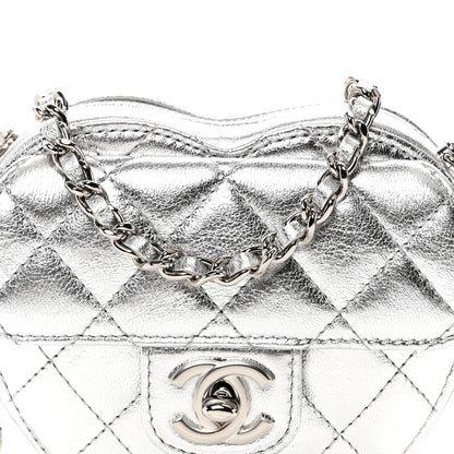 Chanel Metallic Lambskin Quilted CC In Love Heart Clutch With Chain Silver 7 of 10