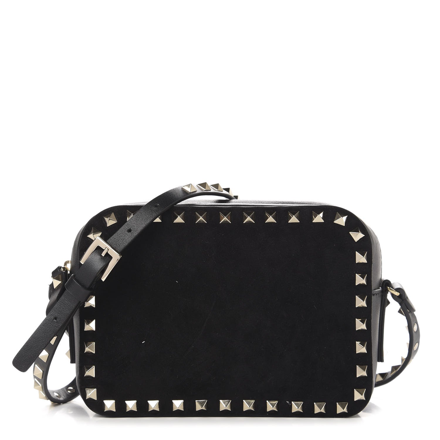 Valentino Garavani Calfskin Suede Rockstud Camera Crossbody Bag Black 1 of 9