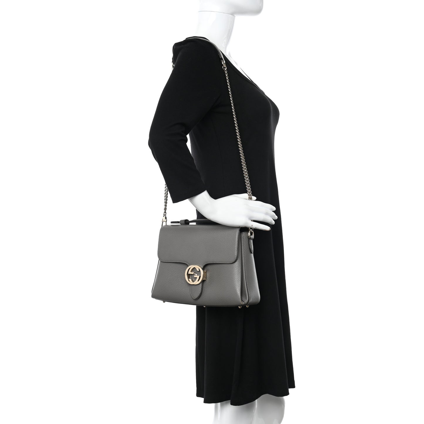 Dollar Calfskin Interlocking G Top Handle Shoulder Bag Loess