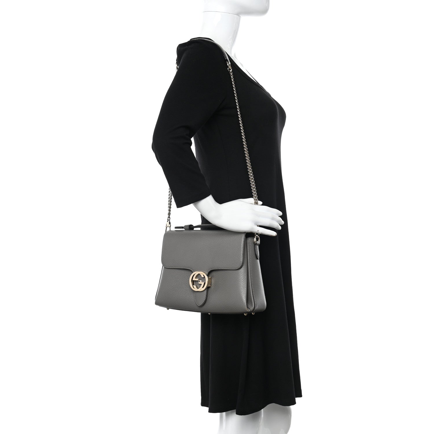 Gucci Dollar Calfskin Interlocking G Top Handle Shoulder Bag Loess 2 of 9