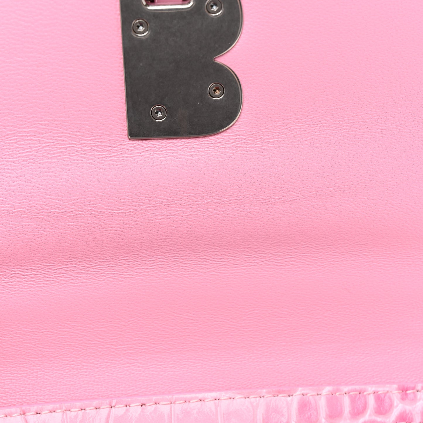 Shiny Calfskin Crocodile Embossed Small B Crossbody Bag Pink