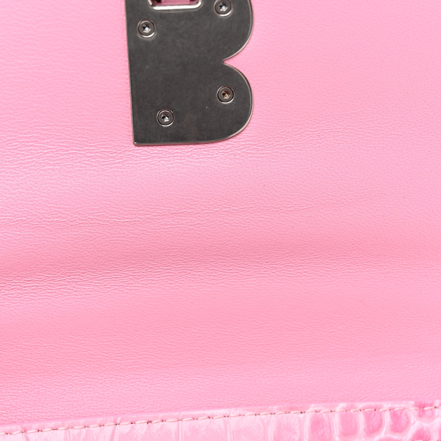 Balenciaga Shiny Calfskin Crocodile Embossed Small B Crossbody Bag Pink 11 of 12