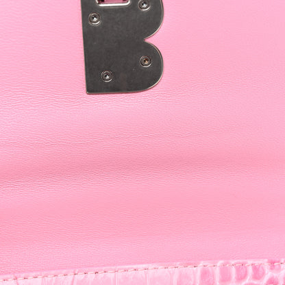 Balenciaga Shiny Calfskin Crocodile Embossed Small B Crossbody Bag Pink 11 of 12