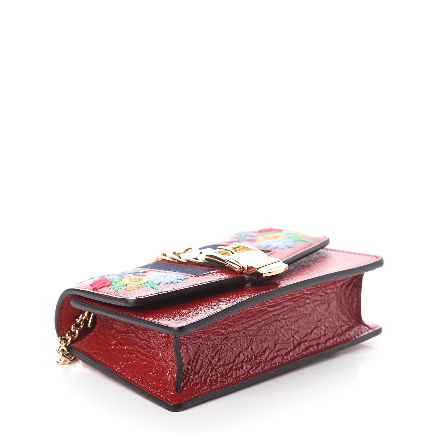 Gucci Patent Embroidered Super Mini Sylvie Chain Shoulder Bag Red 3 of 7