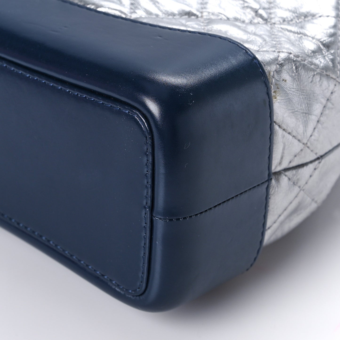 Metallic Aged Calfskin Quilted Small Gabrielle Backpack Silver Navy Red