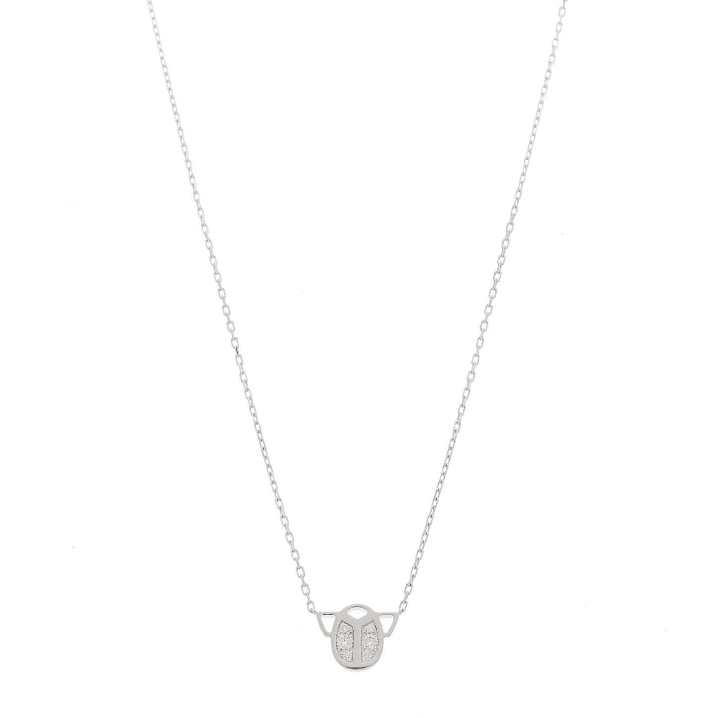 18K White Gold Diamond Scarab Necklace