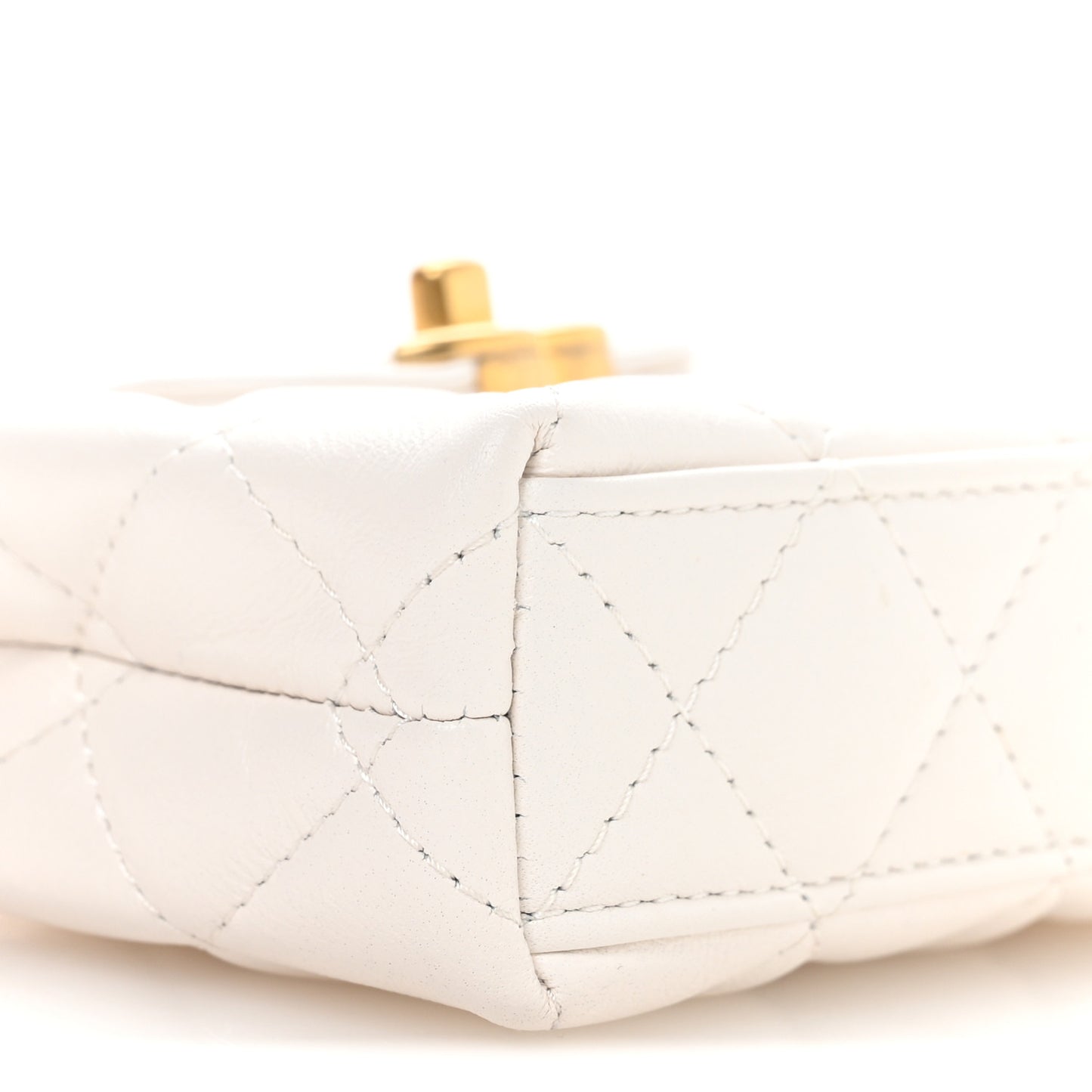 Shiny Aged Calfskin Quilted Mini Nano Kelly Shopper White