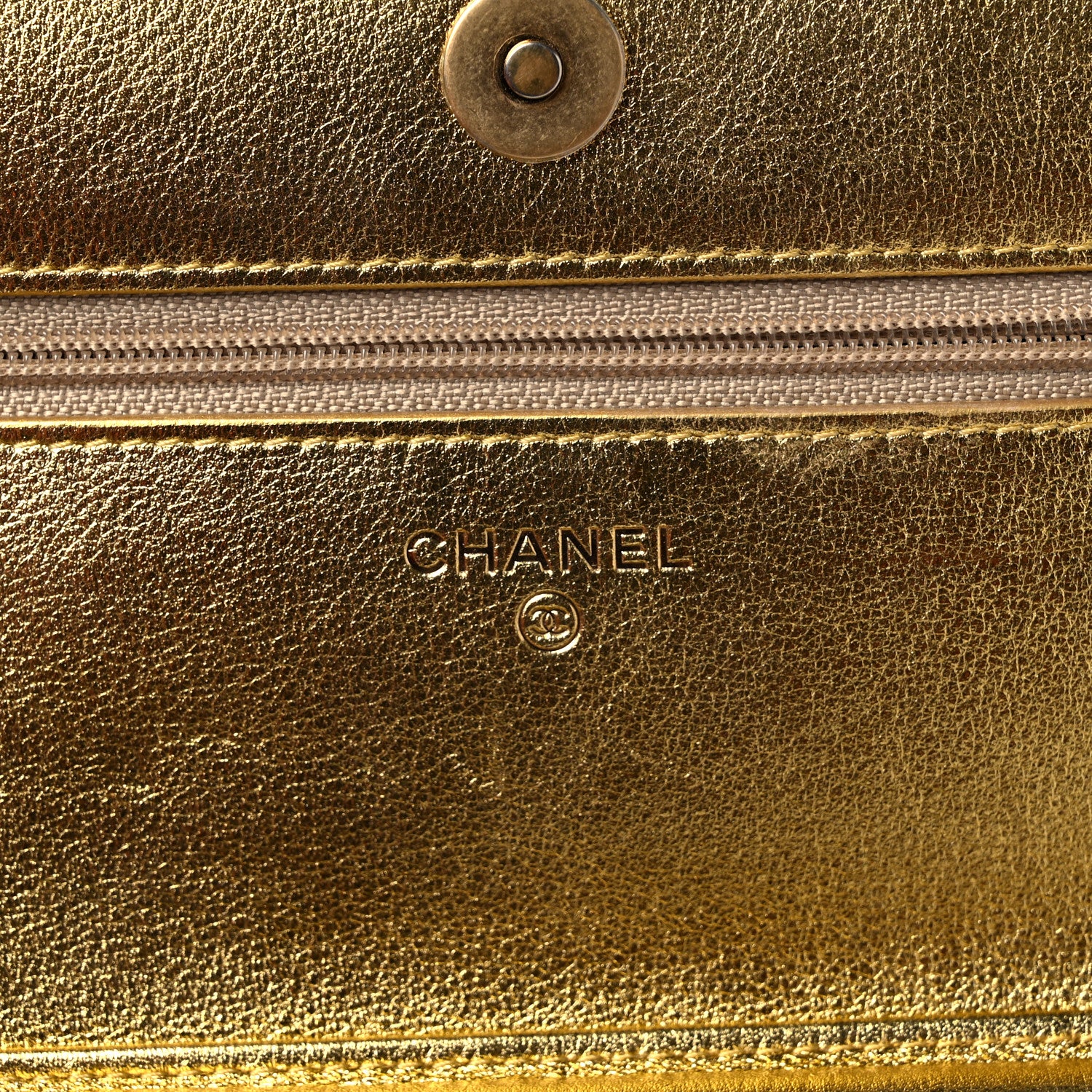 Chanel Metallic Calfskin Crocodile Embossed Cocodile Wallet On Chain WOC Gold 6 of 15
