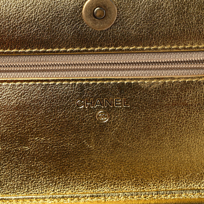 Chanel Metallic Calfskin Crocodile Embossed Cocodile Wallet On Chain WOC Gold 6 of 15