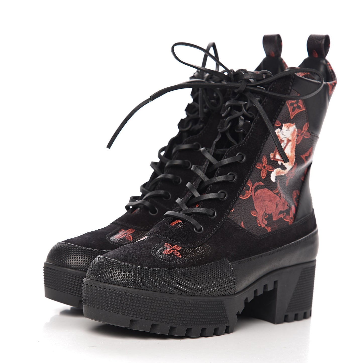 Suede Calfskin Catogram Laureate Platform Desert Boots 40 Black Marron
