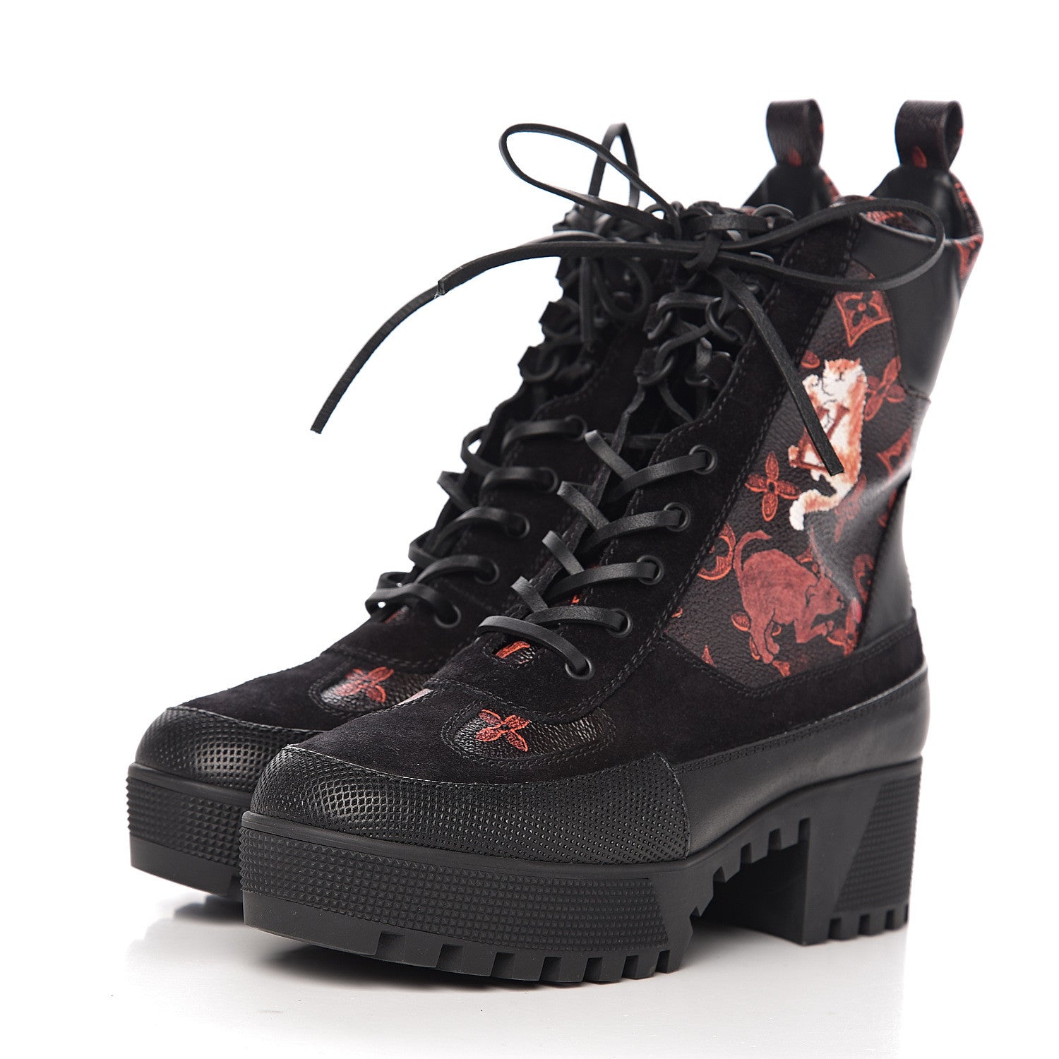 Louis Vuitton Suede Calfskin Catogram Laureate Platform Desert Boots 40 Black Marron 3 of 10
