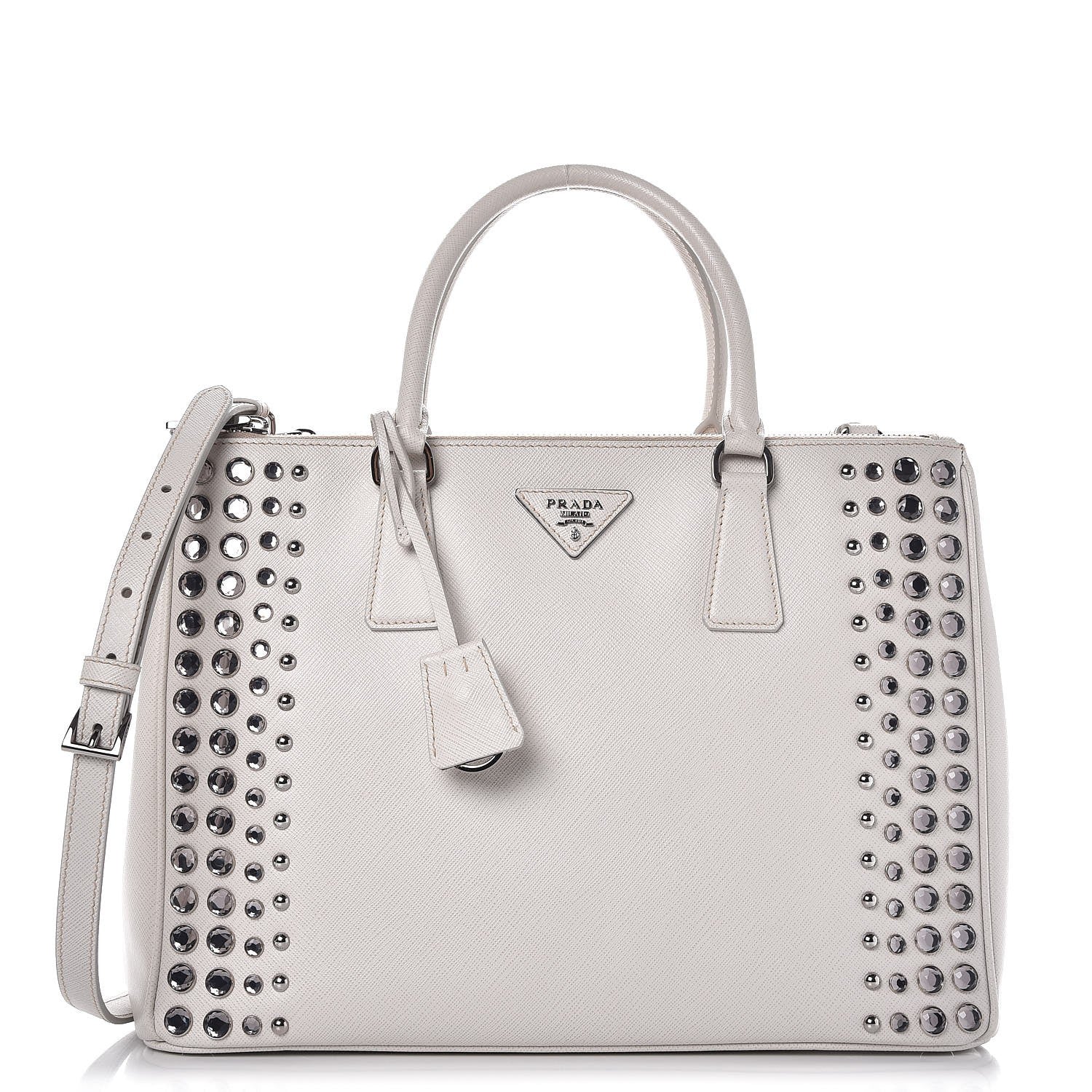 Prada Saffiano Lux Studded Crystal Medium Galleria Double Zip Tote Talco 1 of 10