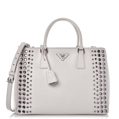 Prada Saffiano Lux Studded Crystal Medium Galleria Double Zip Tote Talco 1 of 10