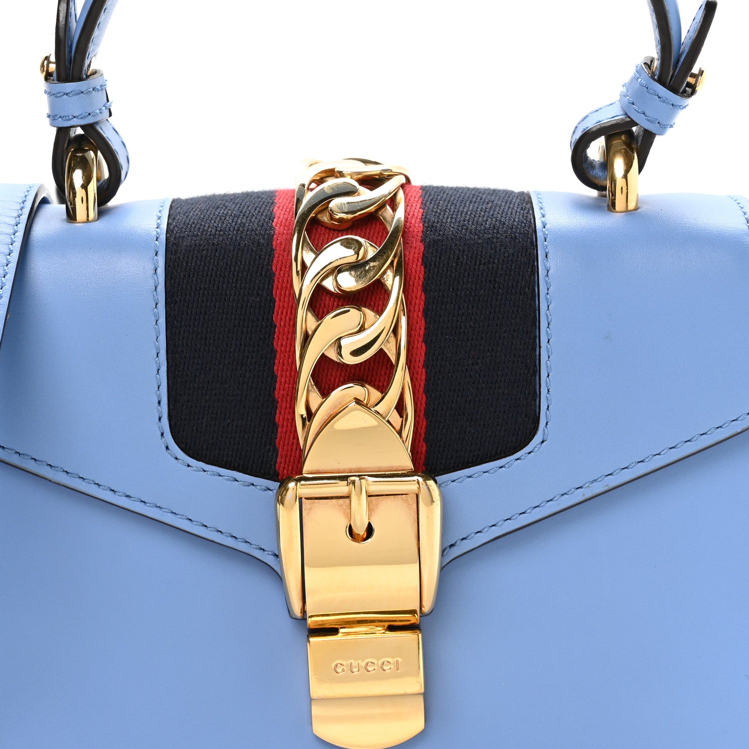 Gucci Vitello Fontanella Web Mini Sylvie Top Handle Bag Clear Sky Blue 8 of 10