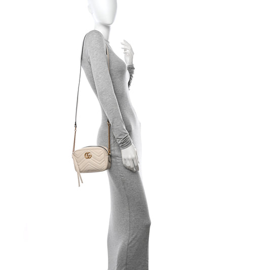 Calfskin Matelasse Mini GG Marmont Chain Shoulder Bag White