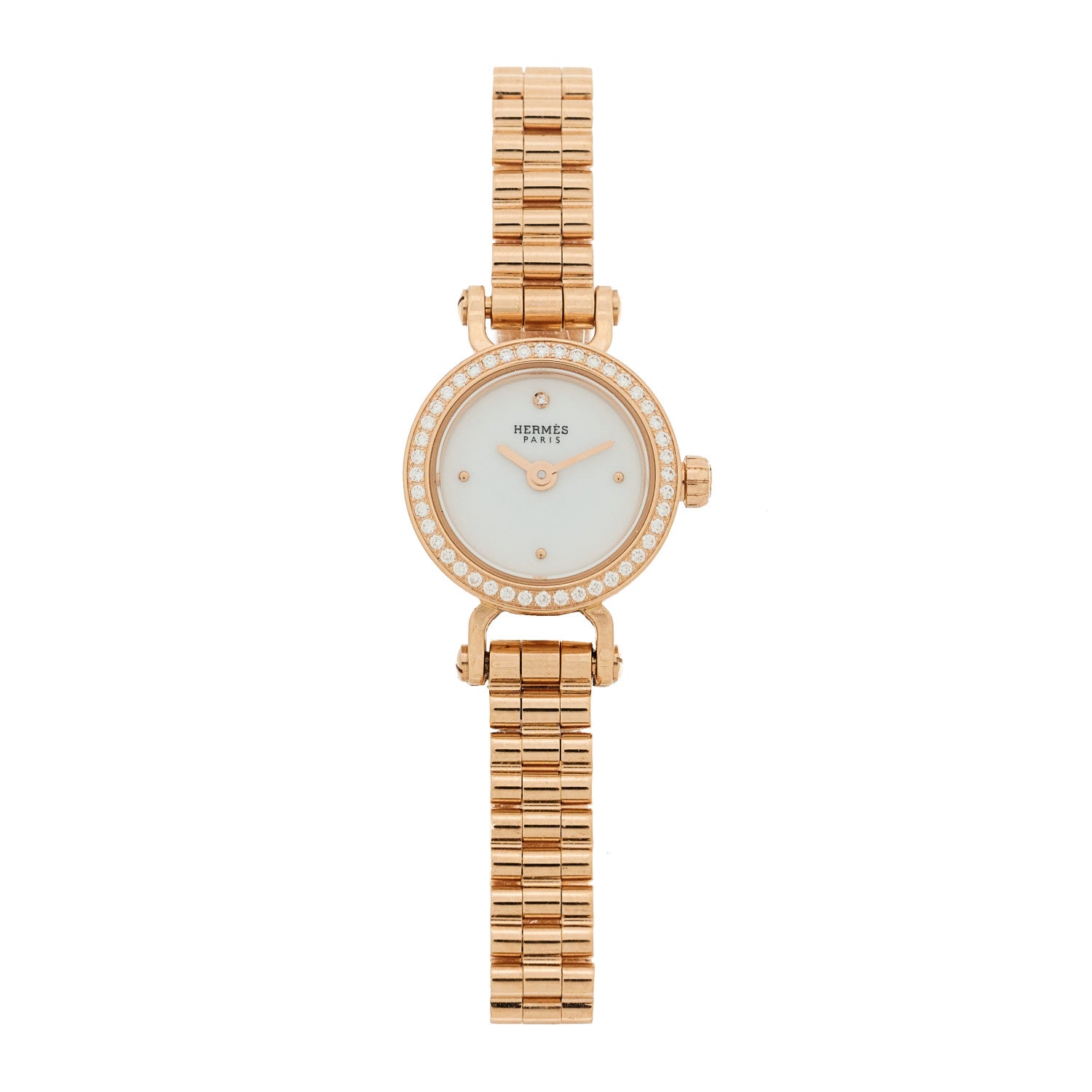 Hermes 18K Rose Gold Diamond Bezel 16mm Faubourg Quartz Watch 1 of 4