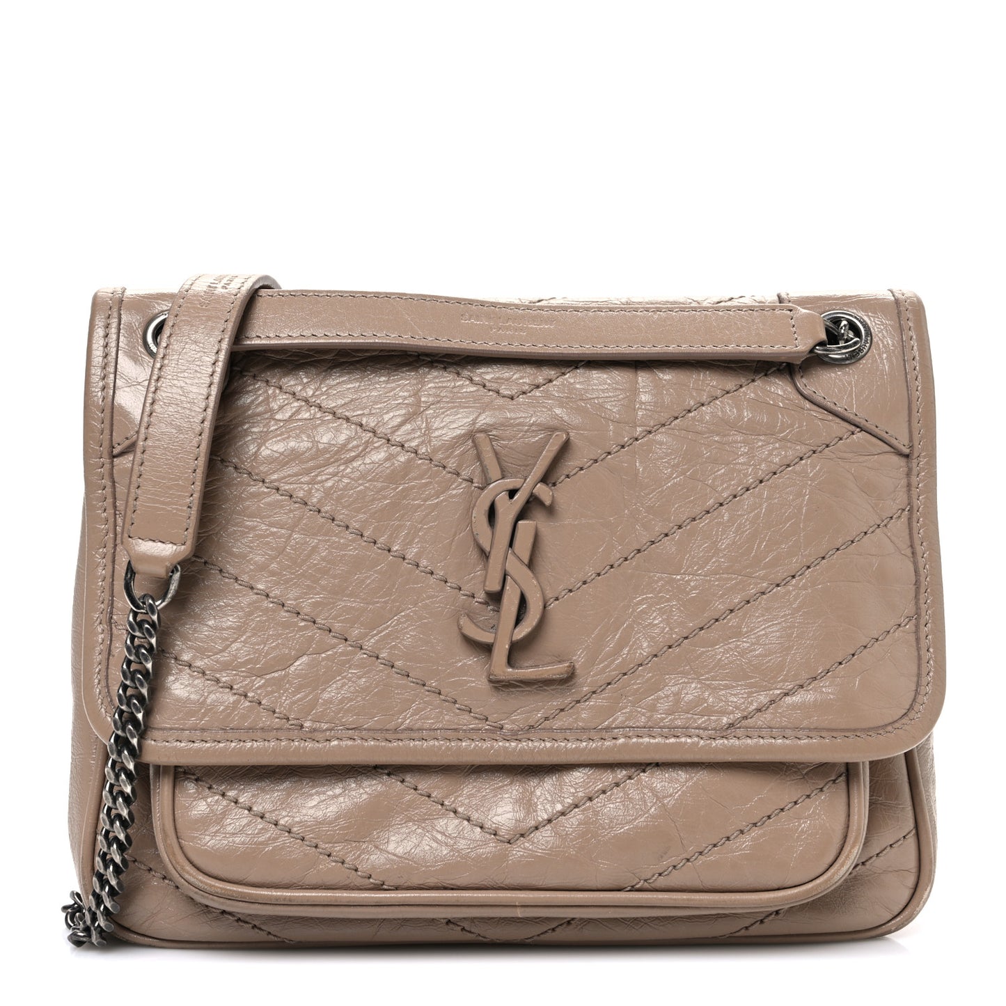 Crinkled Calfskin Matelasse Monogram Baby Niki Chain Satchel Natural Tan